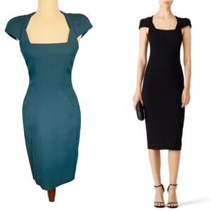 Antonio Berardi Designer Tailored Sheath Dress Square Neck Cap Sleeve Size 4